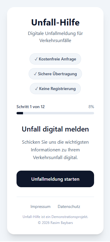 Bildschirmfoto der mobilen Mandantenaufnahme-App mit strukturiertem Erfassungsformular für die Erstberatung