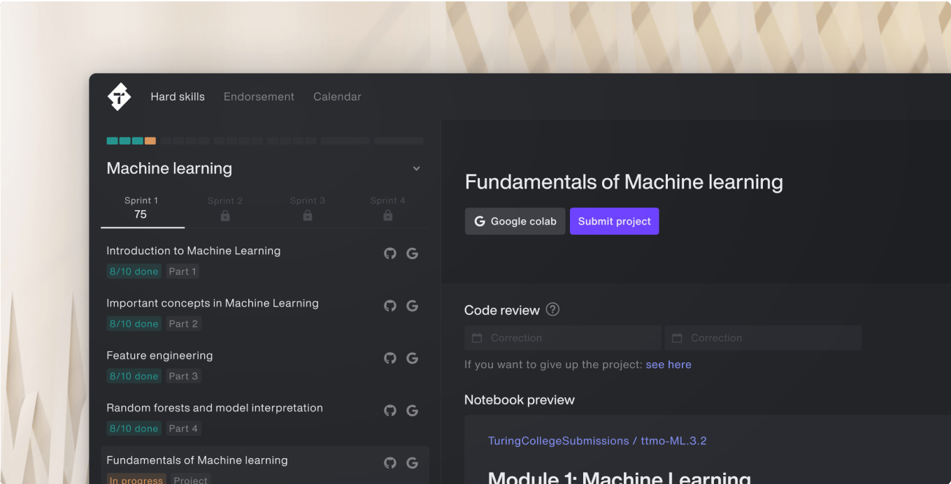 Sample project review interface