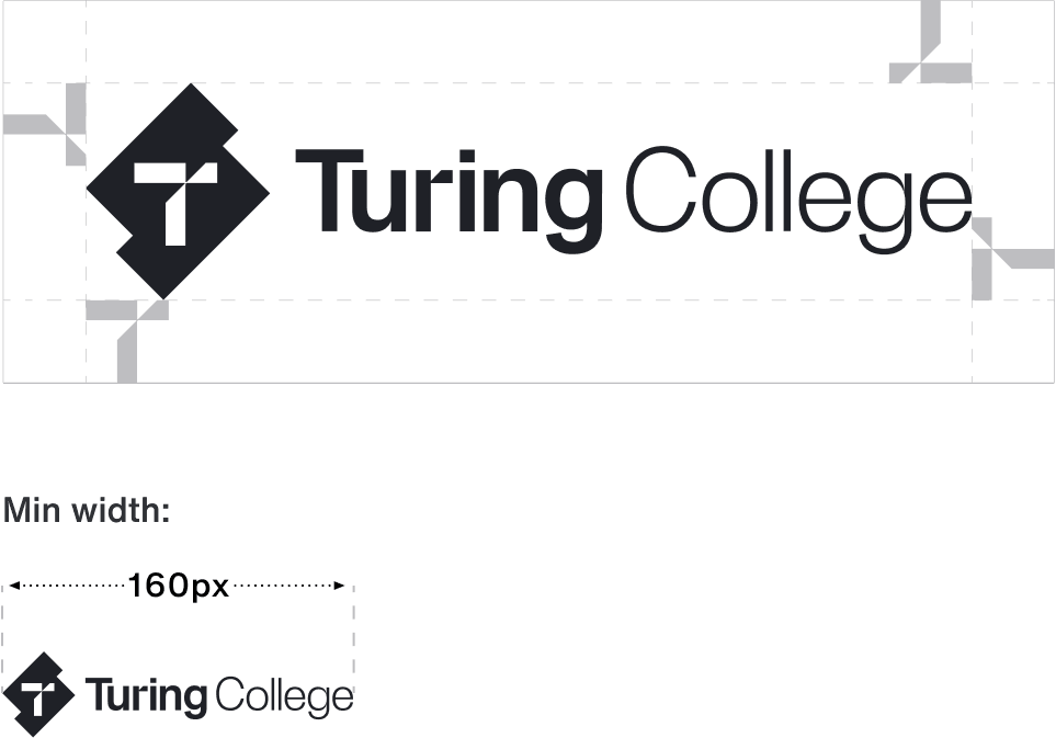Turing College logo clearspace and minimum width